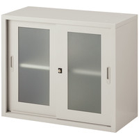 Ceha A4スチール書庫 ガラス引違い 2段 上置き用 ライトグレー 幅880mm 奥行400mm 高さ730mm 1台