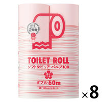 2倍巻 トイレットペーパー 6ロール入×8パック パルプ ダブルピンク 60m オリジナルトイレットロールソフト&ピュア 桜の香り 1箱(48ロール入)